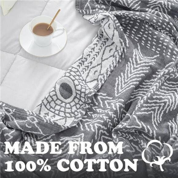 Boho 100% Cotton Blanket Muslin 50"x60" Lightweight 3-Layer Throw Blanket - Picture 2 of 7